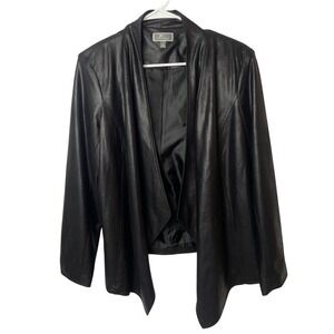 JM Collection Petite Black Faux Leather Waterfall Draped Jacket Size PL